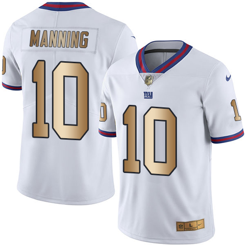 Nike Giants #10 Eli Manning White Men's Stitched NFL Limited Gold Rush Jersey - Click Image to Close